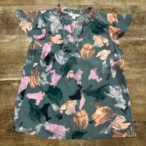 Nine West Floral Short Sleeve Shirt Size Medium